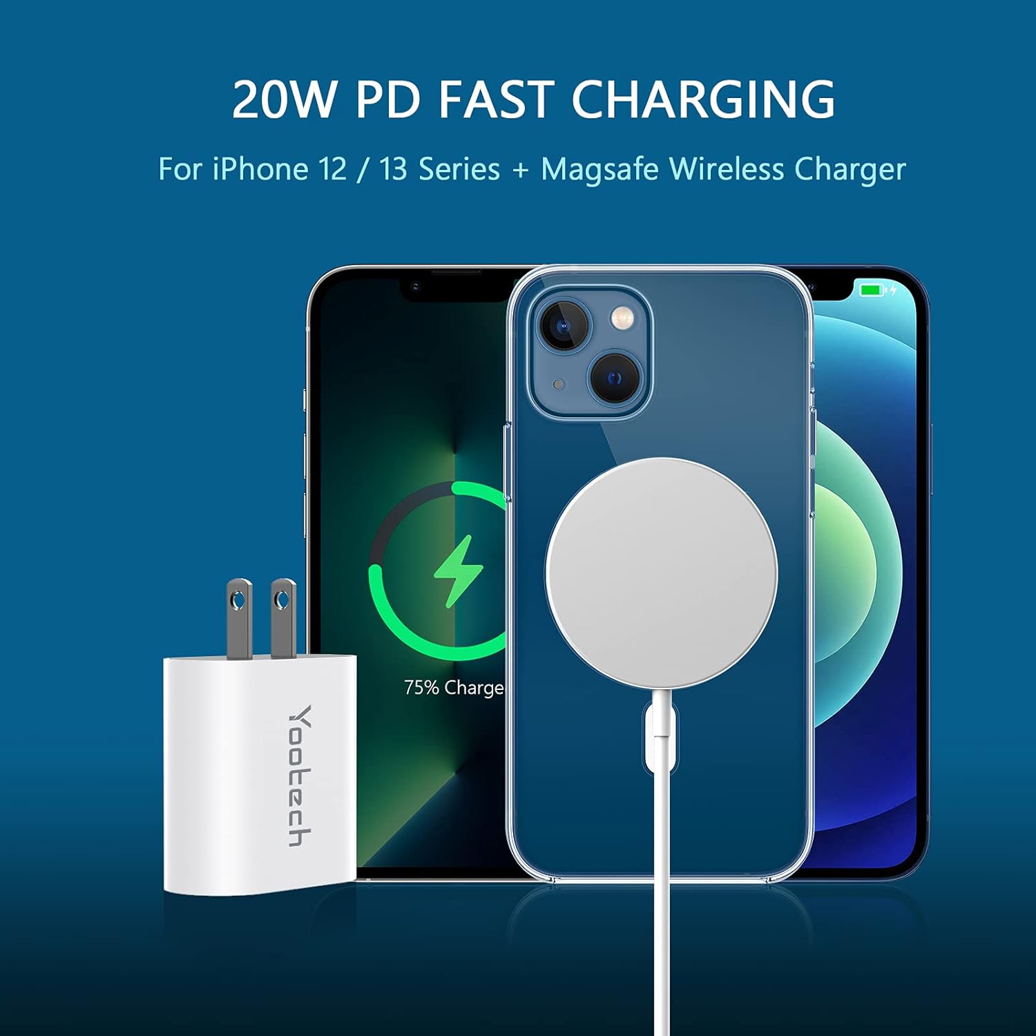 [2-Pack] USB C Charger, Yootech 20W USB C Wall Charger Block Compatible with iPhone 13/13 Mini/13 Pro/13 Pro Max/12 Series/11 Series/SE/MagSafe, Galaxy S21/S20,iPad Pro,AirPods Pro and More : Cell Phones & Accessories