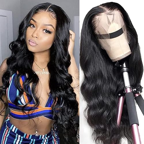 LAPONDAI - Peluca de cabello 100% humano ondulado, encaje frontal de 13 x 4, predespuntado con abuelitos, brasileña para mujeres afrodescendientes,
