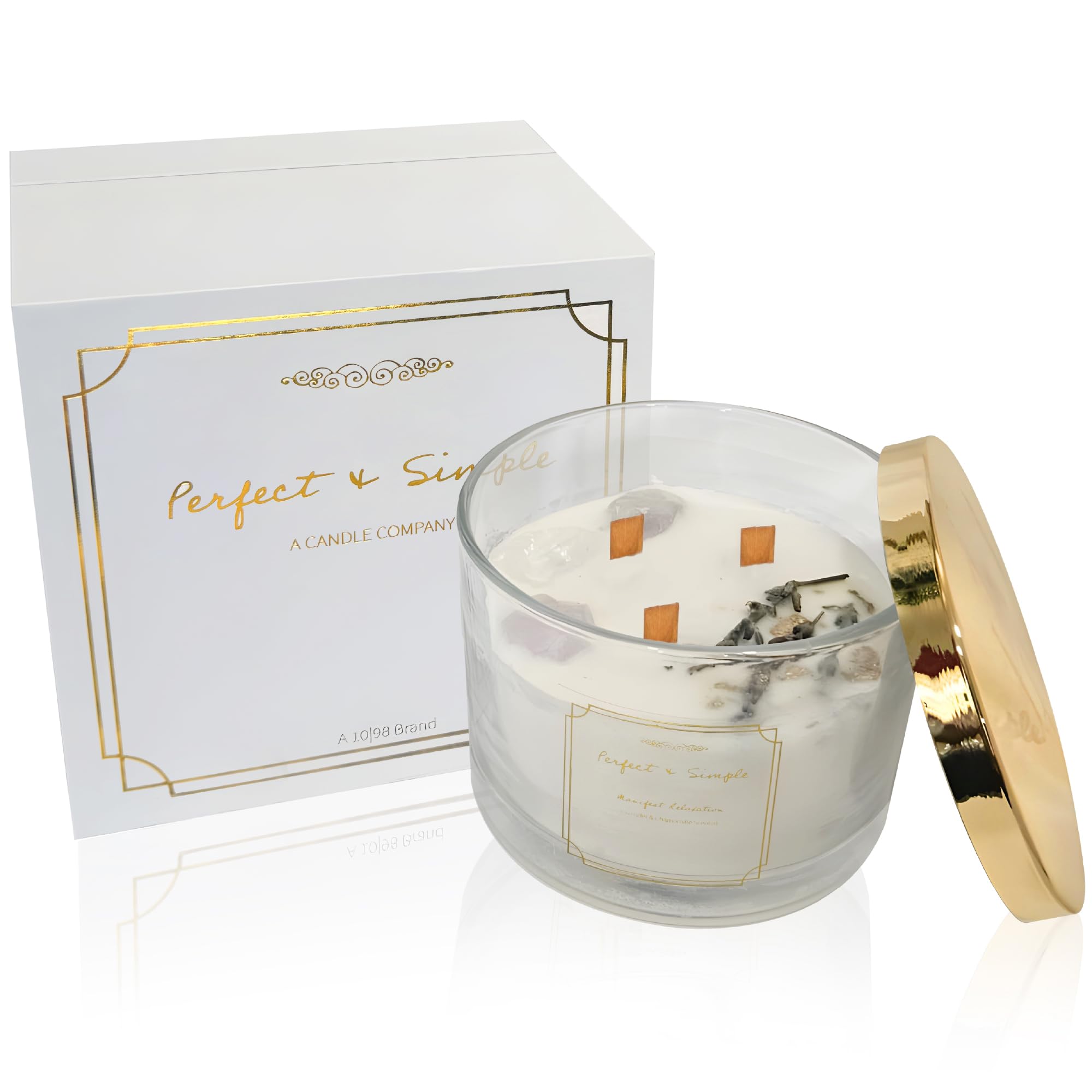 1089 Hand-Poured Premium Scented Manifestation Candle with Crystals Inside - 100% Pure Soy Wax Aromatherapy, Natural Essential Oils, 3 Wooden Wicks, | Calming & Relaxing