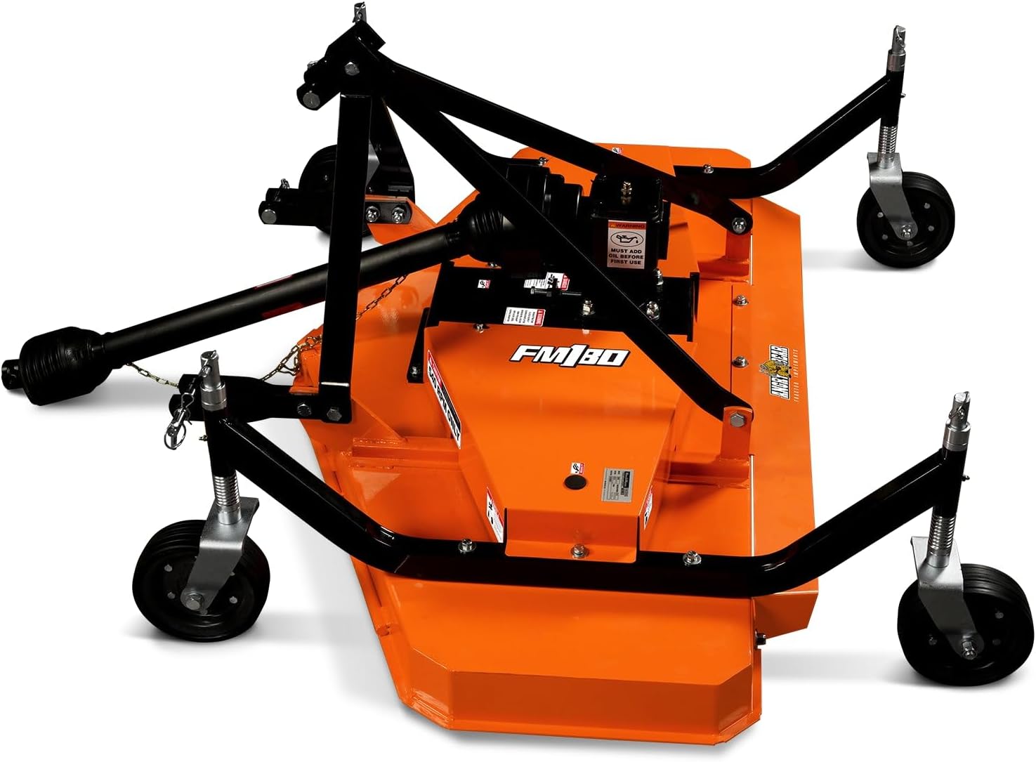 3 Point PTO 72'' Working Width Finish Mower Attachment for 18-50hp Tractor, Category 1 Hitch, 4-Tires, 0.4'' - 4.5'' Adjustable Cutting Height, Model FM180