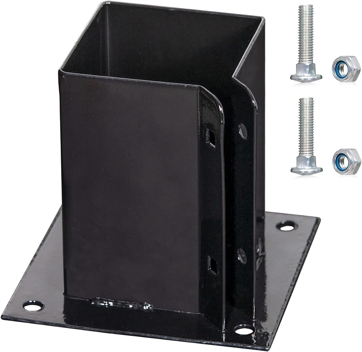 4x4 Inches Wood Posts Base Cover Inner Size 3.5"x3.5", 1 Pack Black Fence Post Support Square Metal Brackets Bolt Down Post Base Bracket for Anchor Fences, Mailbox, Deck Railing