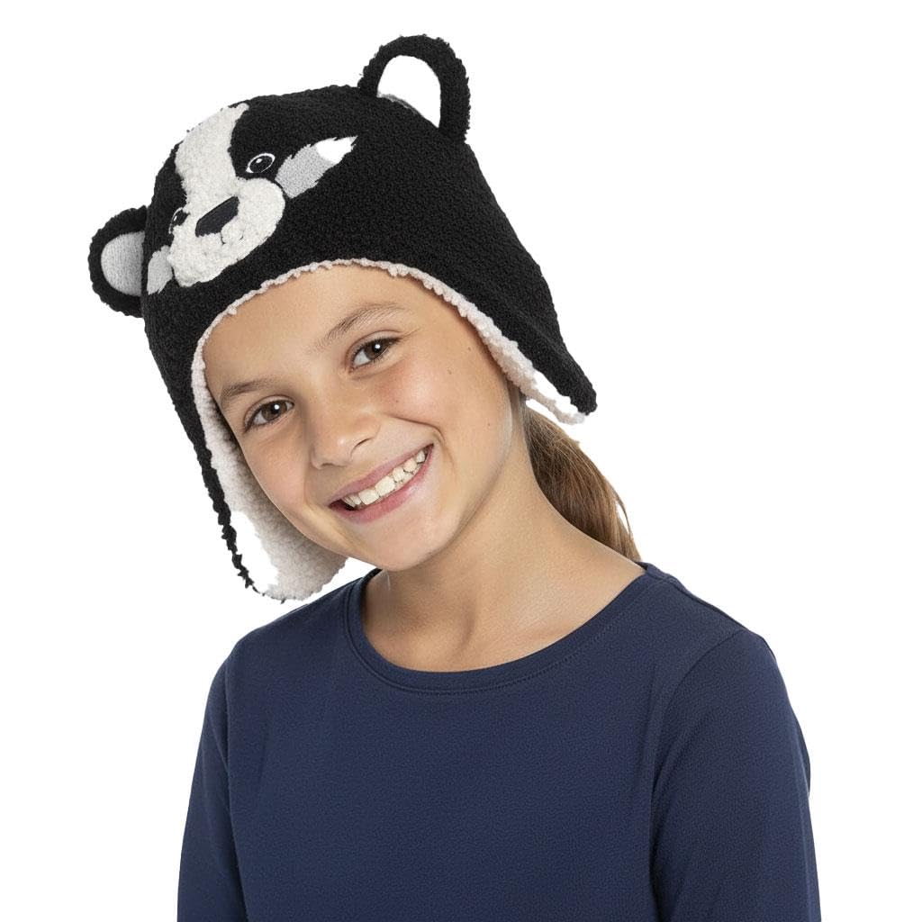 A2Z 4 Kids Girls Boys Hat Animal Novelty Earflap Beanie Lightweight Winter - Hat KH1031 Badger 10-13