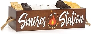PuGez S'mores Station Box Smores Kit for Fire Pit Smores Maker Farmhouse Kitchen Smores Bar Holder Rustic Camping Décor Smores Storage Caddy Box BBQ Housewarming Gift