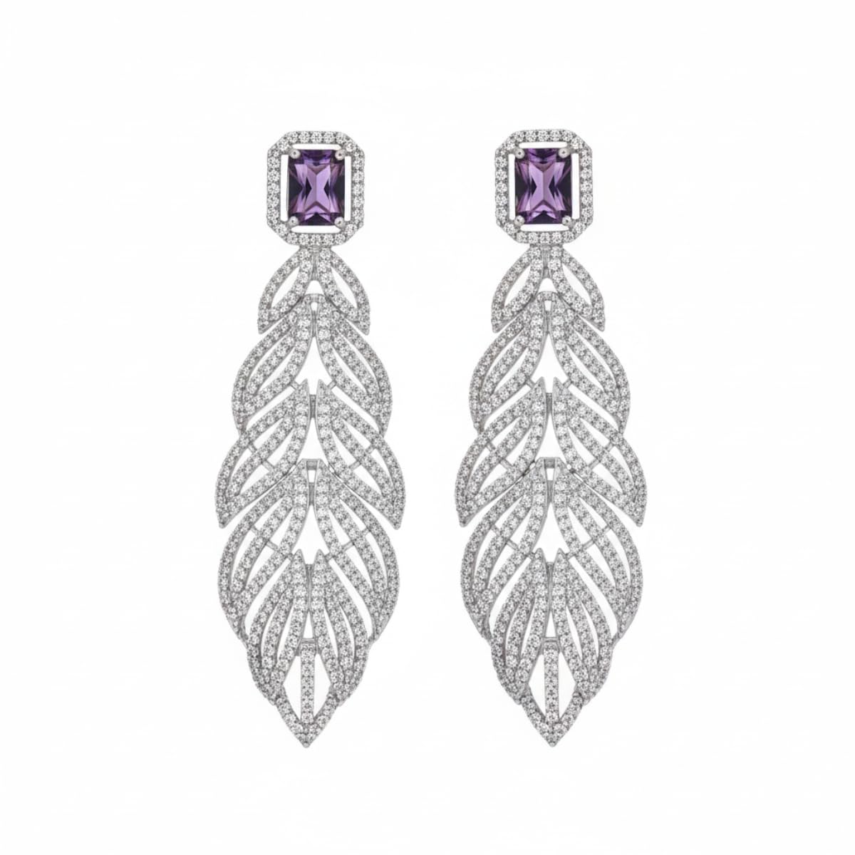 Premium Long Leaf Design Earrings for Women & Girls | Brass Base with Sparkling American Diamonds | Handcrafted American Diamond Jewelry | Party & Festive Jewelry-image-7