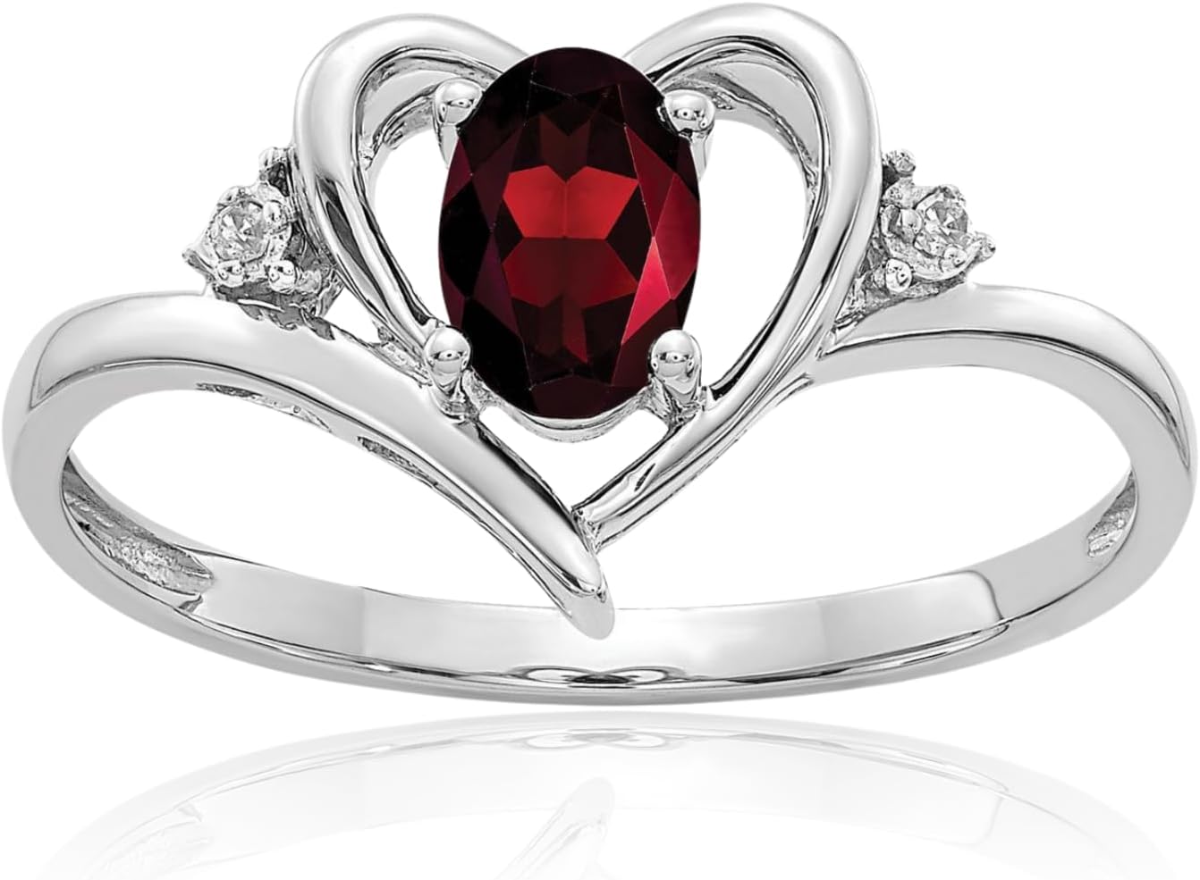 IceCarats 14K Solid White Gold 0.55 carat Red Garnet Diamond Accent Promise Heart Anniversary Ring 2mm Slim Band Oval Cut, Natural, Prong Set
