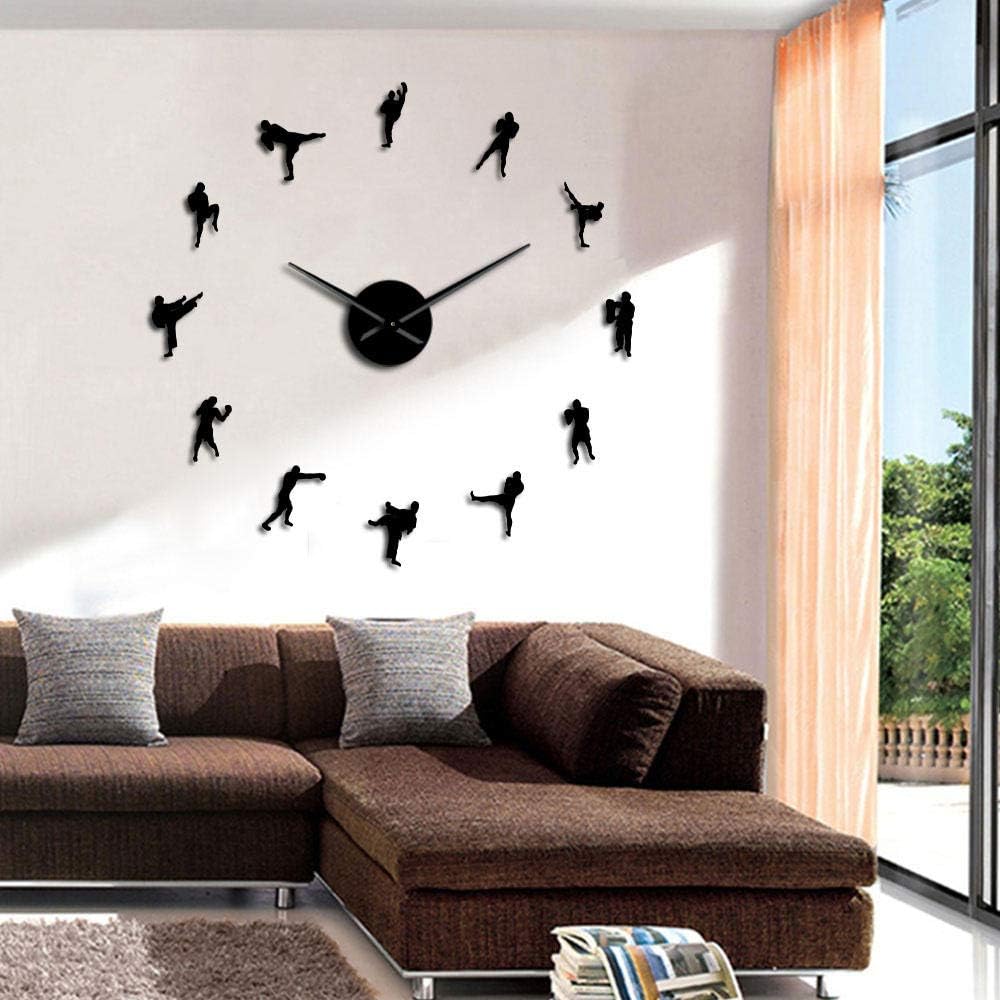 Kickboxing Decorative DIY Big Time Clock Fighting Wall Art Kickboxer Home Decor Quiet Quartz Clock Present for Kickboxing CoachBlack 37 inch(90cm)