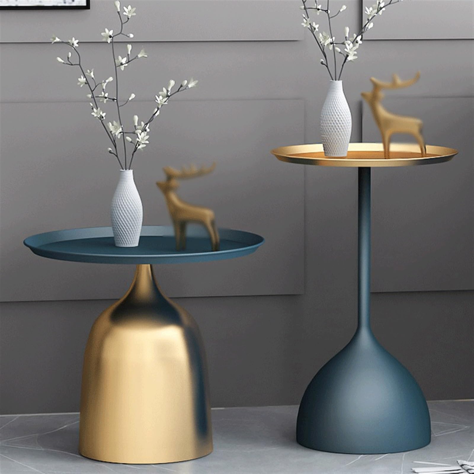 Stolik kawowy Metalowy okrągły stolik kawowy Sofa Stolik Piasek Mały Nadaje się do salonu, sypialni, sklepu z herbatą mleczną, kawiarni stół(Blue)