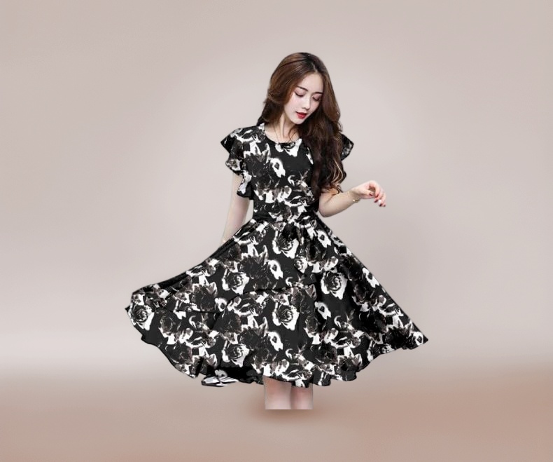 black and white knee length dress Buy Women's Floral Print Fit Flare Dress, and White, Flutter Sleeves, (in, Alpha, S, Regular, Black) at Size:CHILD-3T Ikea Hemnes Dresser Grey SN:2590162A