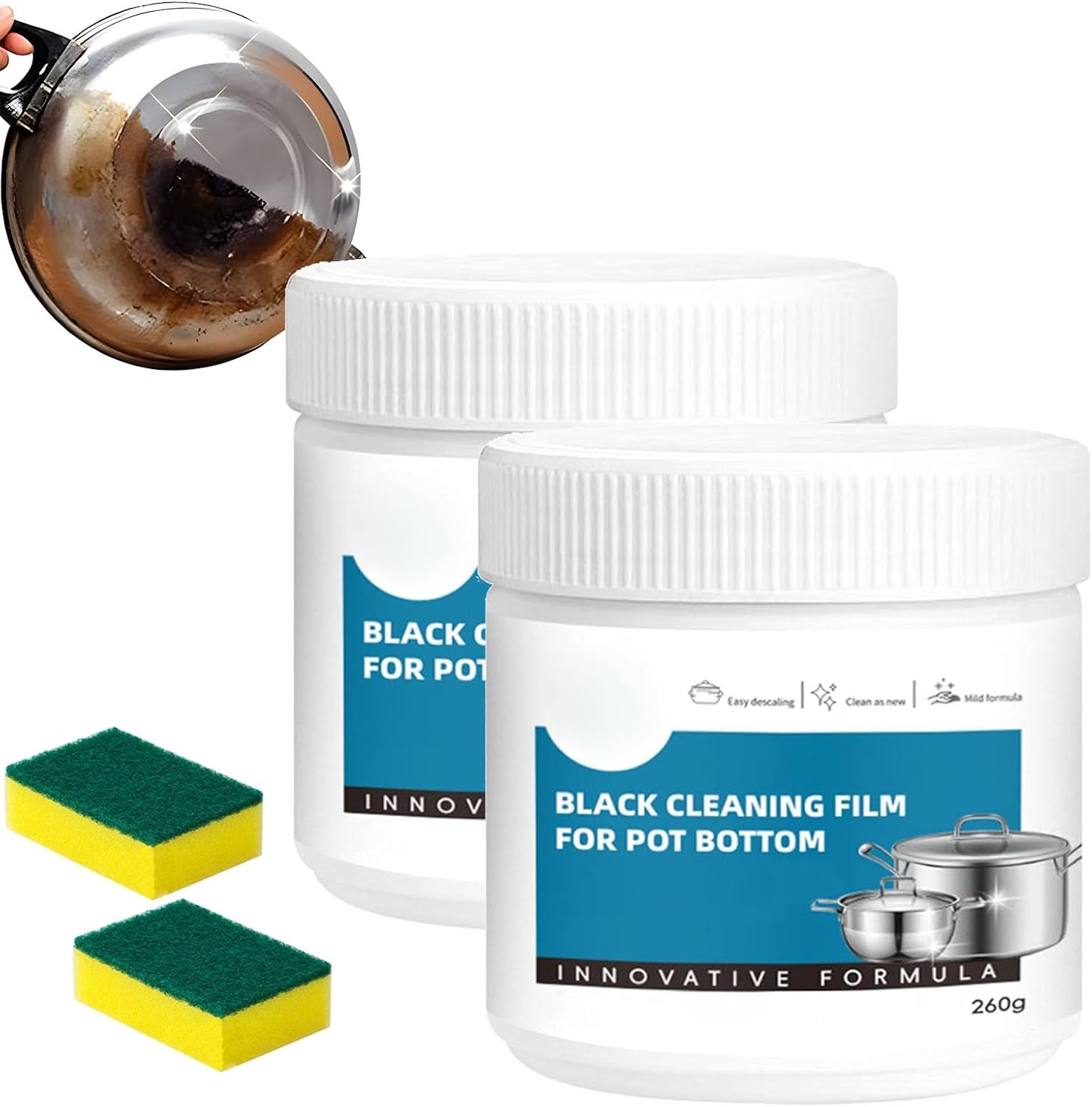 Powerful Burnt Residue Remover Paste for Cookware, 2026 New Upgrade Black Cleaning Film for Pot Bottom, Stainless Steel Cookware Cleaner, Deep Cleaning for Pots/Dishes Without Scratching (3)