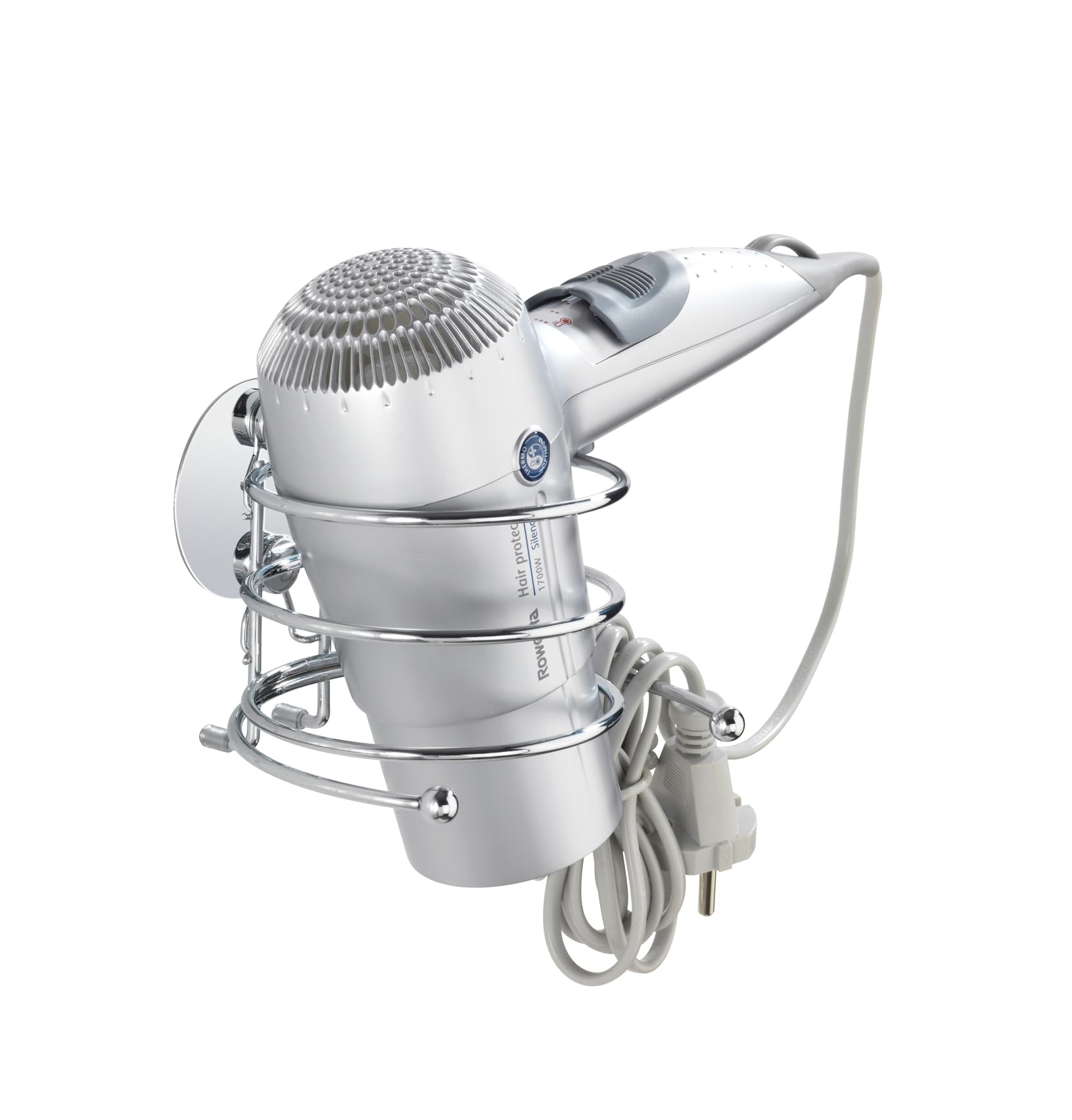 WENKO 18770100 Turbo-Loc® hair dryer holder - cable holder, fixing without drilling, Steel, 14 x 7.5 x 11.5 cm, Chrome