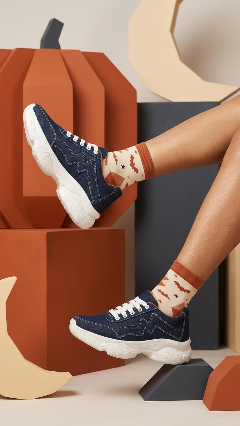 KRAFTER Girls Casual Chunky Walking Shoes for Women Dark-Blue-Dark-Blue-9021-38 1
