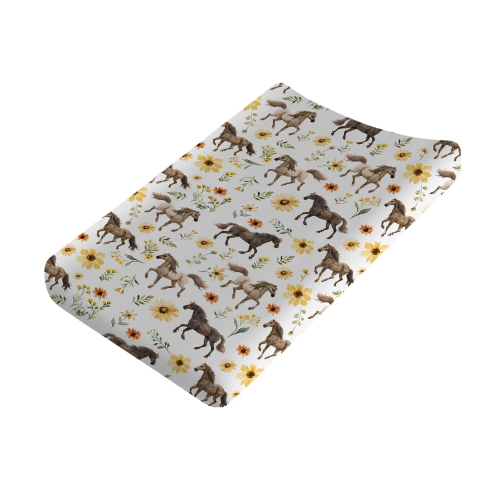 Horses and Floral Baby Changing Pad Covers,Unisex Fitted Changing Pad Cover for Baby Girls Boys,Comfortable Breathable Changing Table Cover,Polyester Easy Care Diaper Changing Pad Table Sheets
