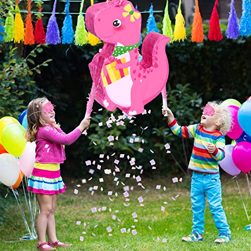 Dinosaur Pinata Set Pink Dino Themed Pinata With Stick And Blindfold Girls Dinosaur Birthday Party Pinata For Animal Theme Party Decoration Baby Shower Game Supplies #TOP5