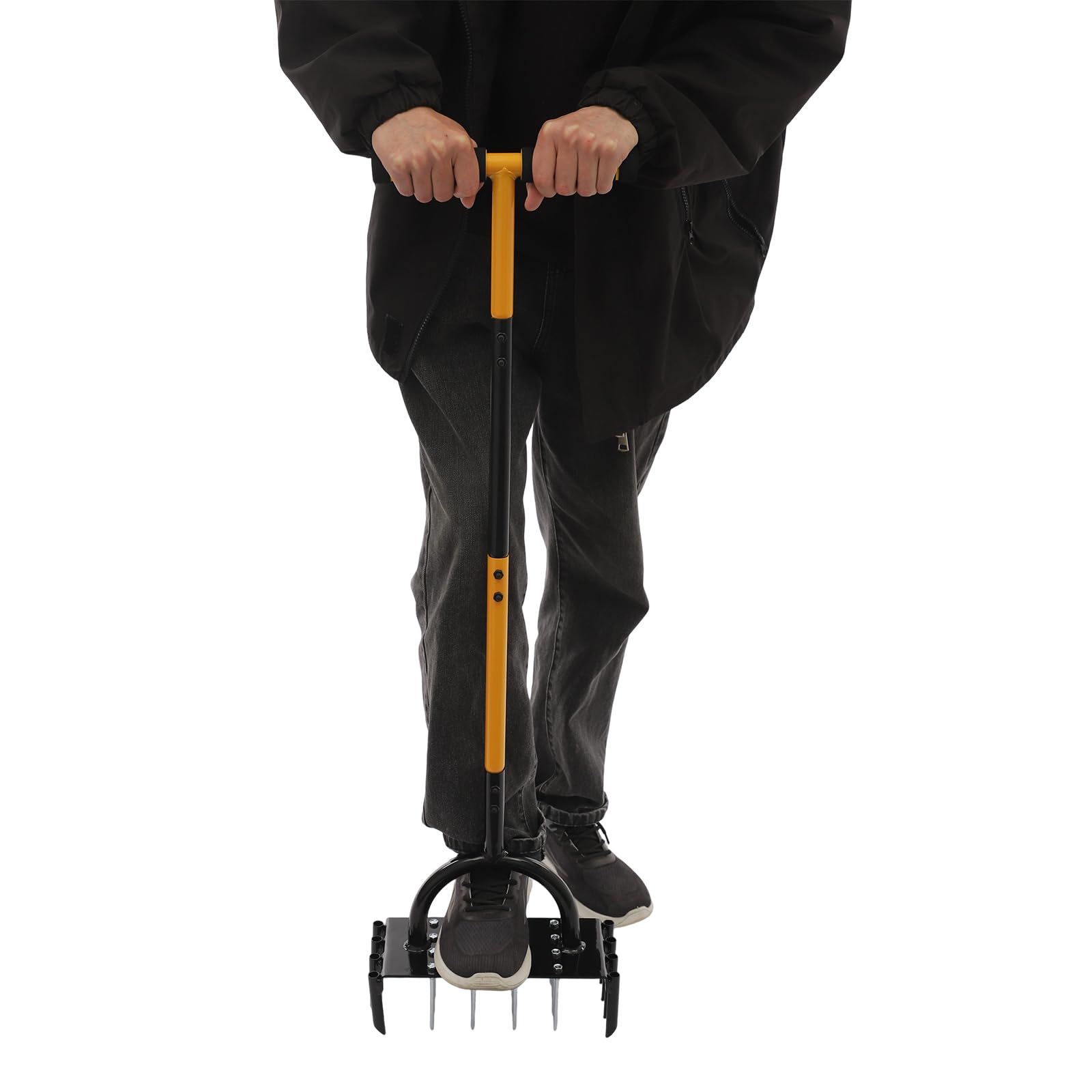 Aireador manual 2 en 1 para césped, aireador para césped, aireador con 16 puntas, 8 núcleos, escarificador manual, escarificador, pájaro carpintero para césped, airear el cuidado del césped