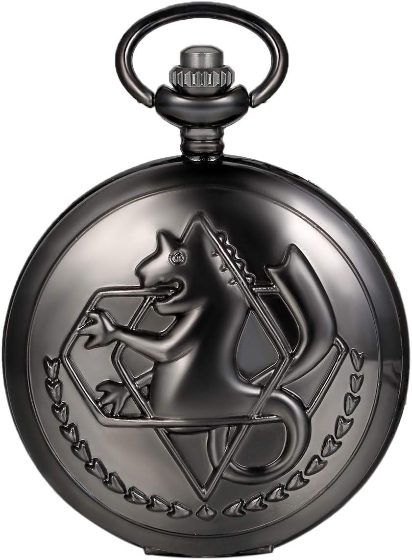 Vintage Fullmetal Alchemist Edward Elric's Pocket Watch Black with 31.9 Inches Chain