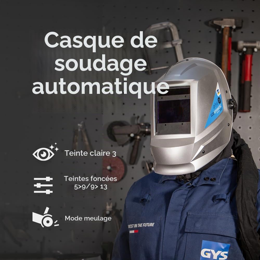 GYS, Masque de Soudage Respiratoire LCD GYSMATIC 3/9-13 G AIR True Color XL, Champ de Vision 100x60mm, Assombrissement Auto 0,04ms, Classe Optique 1/1/1/1, Filtre TH2 pour MMA, TIG, MIG/MAG & Meulage