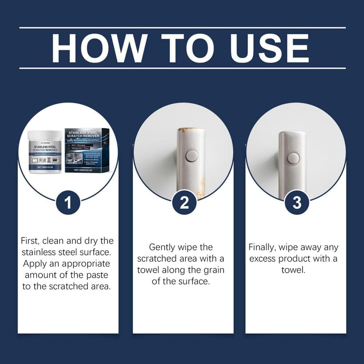 Stainless Steel Scratch Remover Kit, Rust Remover for Metal, Multi-purpose Stainless Steel Scratch 𝐑emover Paste, Heavy-Duty Sink and Appliance Repair Paste, for Oven, Appliances, Sink (3PCS)