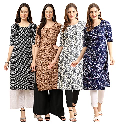 Image of Pinkmint Women's Crepe Digital Print Straight Kurta [Pack of 4]
