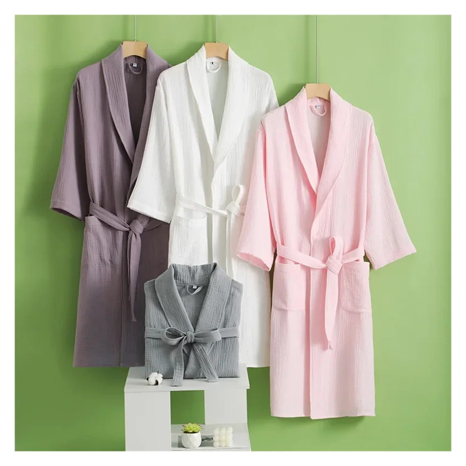 Albornoz fino de verano algodón color liso, pijama hotel absorbente y secado rápido for hombre mujer para Spa Ducha Playa