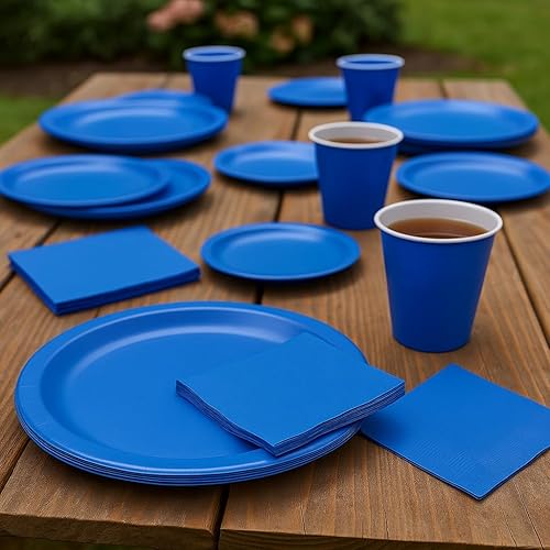 Miniatura 4 de Oojami Sirve 50 platos completos de fiesta desechables de 9 pulgadas, platos de papel de postre de 7 pulgadas, vasos de 9 onzas, servilletas de 3