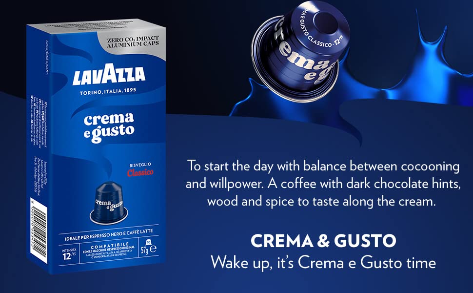 Image of Lavazza Crema E Gusto Classico, Aluminium Nespresso Compatible Coffee Capsules | Pack Of 30 | Intensity 12 | 57 Gram
