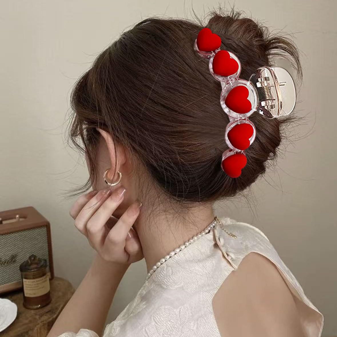 1PCS Valentine's Day Hair Clips -Red Heart Design Hair Accessories Hair Claw Clips Non Slip Transparent Hair Barrette Valentine's Day Hair Decoration Supplies Strong Hold Cute Shark Jaw Clip for Women - Image 5