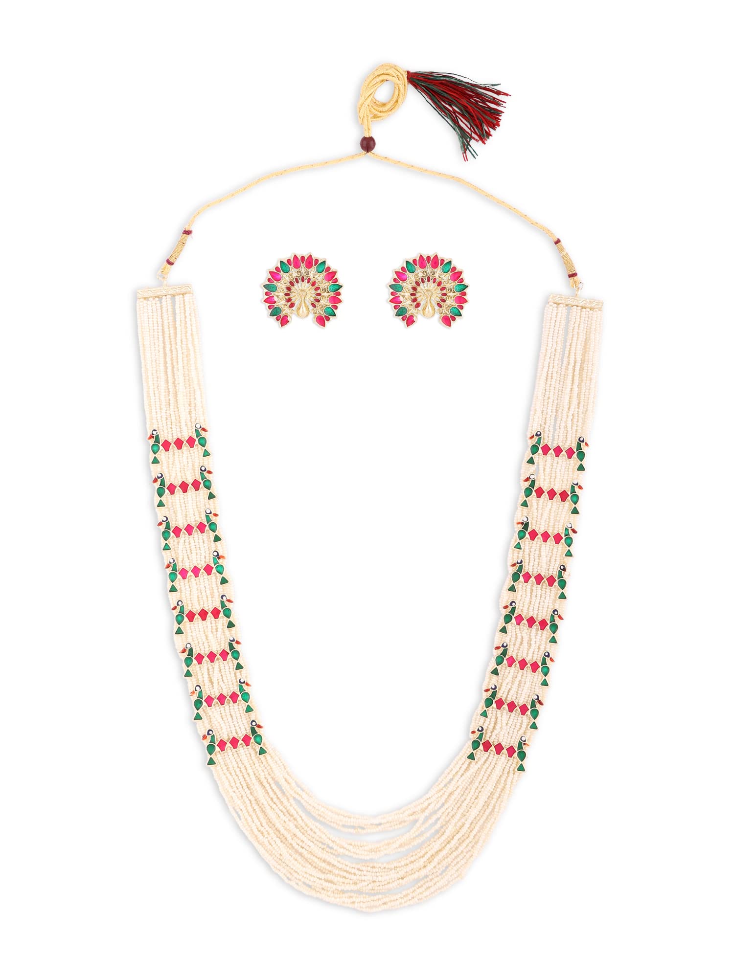 ZAVERI PEARLS Multicolor Meenakari Peacock Multistrand & Layer Pearls Necklace & Earring Set For Women-ZPFK14692 (B0BCH9JF6D) Amazon Price History, Amazon Price Tracker