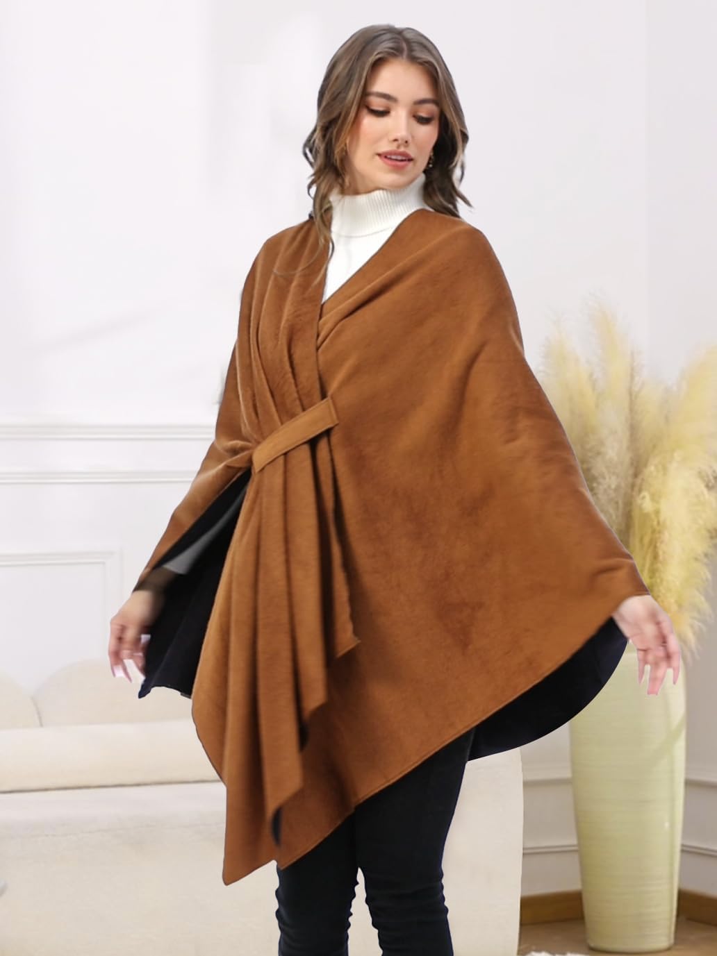 Moss Rose Women's Shawl Wrap Poncho Ruana Cape Open Front Cardigan Shawls for Spring Fall Winter - Image 3