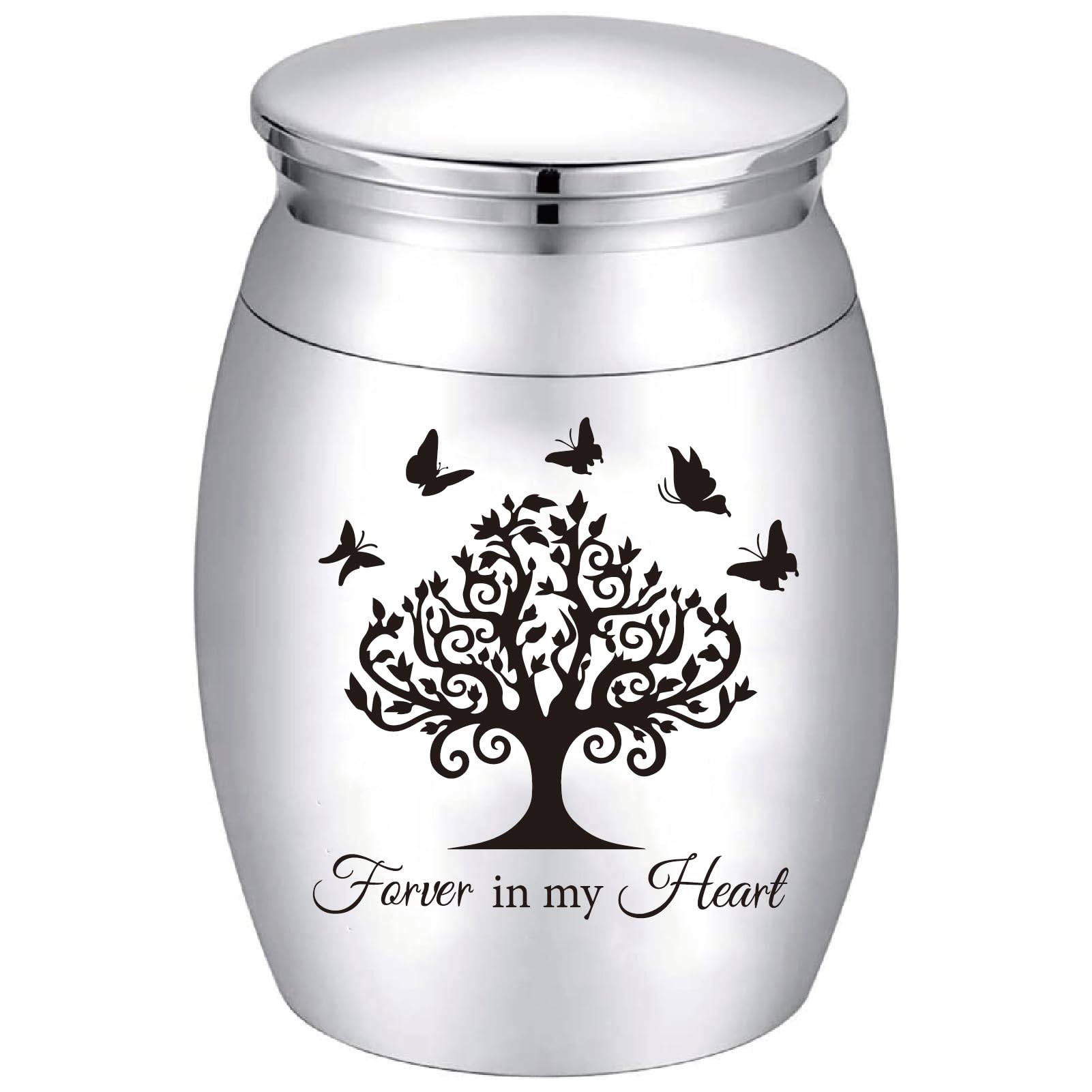 CREATCABIN Tree of Life Small Urns for Ashes Mini Keepsake Urns Butterflies Alloy Miniature Ash Holder Unique Tiny Sharing Token Urn Cremation Memorial for Human Pets 1.6x1.2Inch-Forever in My Heart