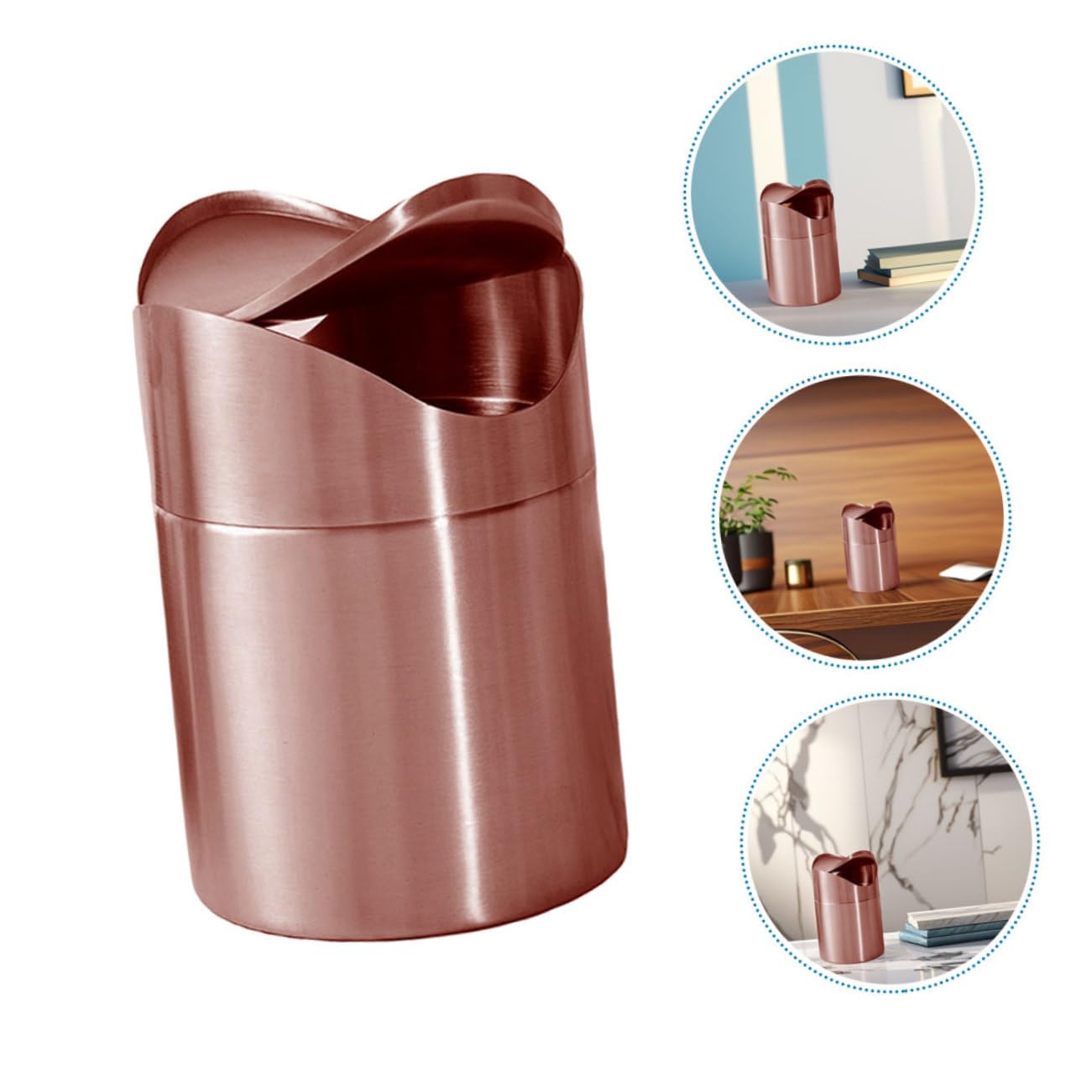 Levemolo Mini Cestino Scrivania in Acciaio con Piccolo Bidone Multifunzione per Bagno e Auto Compatto e Colore Oro Rosa