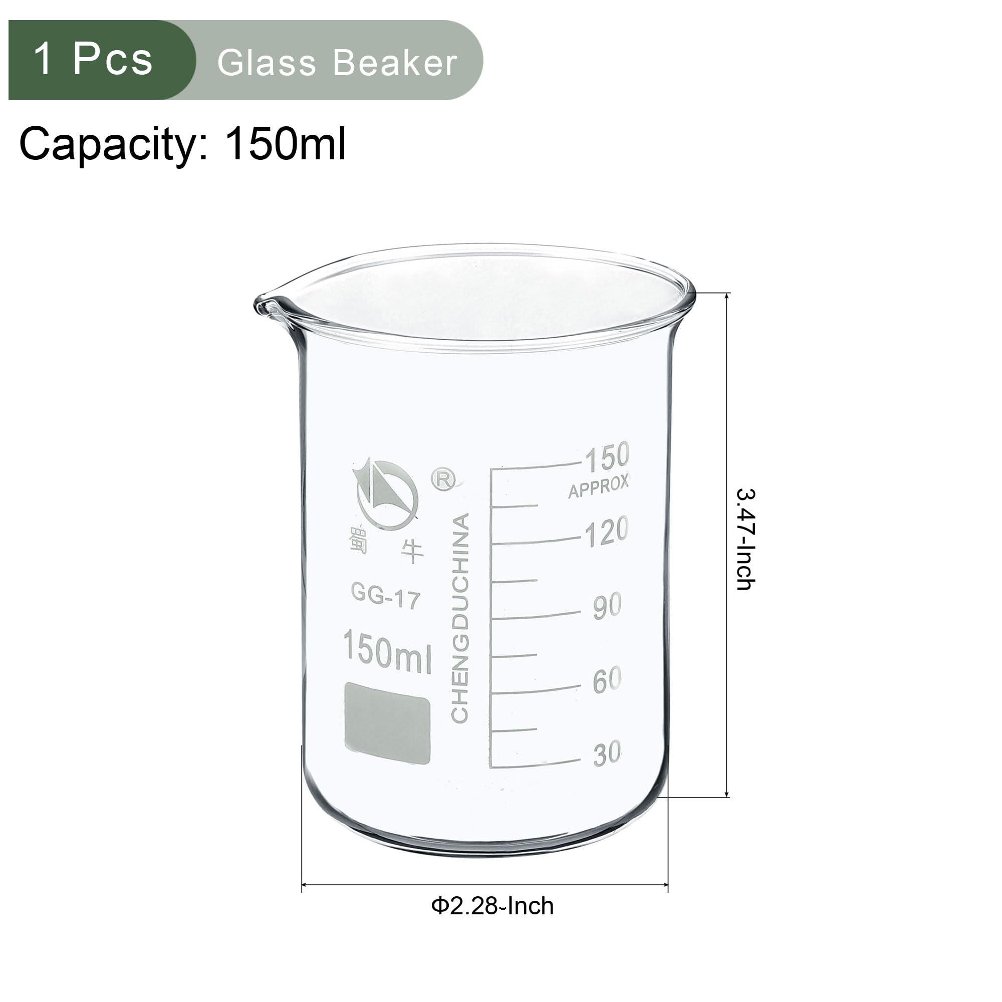 YOKIVE Low Form Glass Beaker, Laboratory Use Liquid Measuring Cup, Great for Lab, Kitchen, Daily Use (Clear, 150ML)