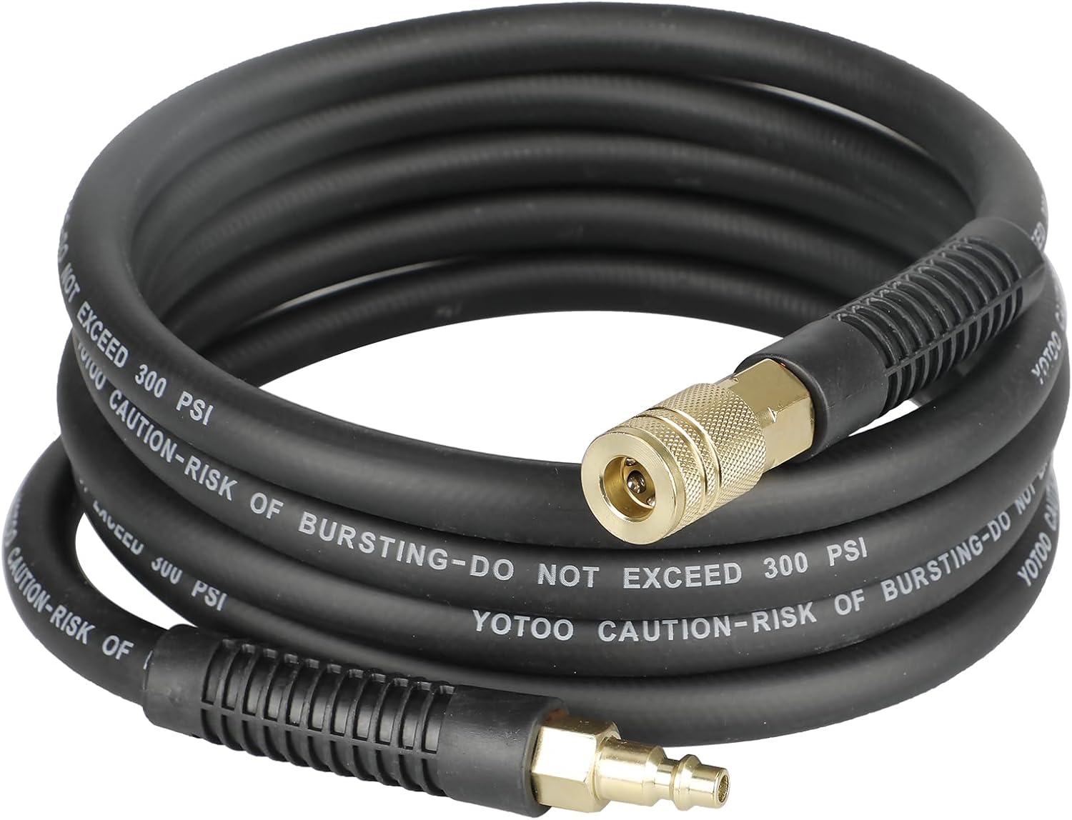 YOTOO Hybrid Lead-in Air Hose 3/8-Inch by 10-Feet 300 PSI Heavy Duty, Lightweight, Kink Resistant, All-Weather Flexibility with 1/4-Inch Brass Male Fittings, Bend Restrictors, Black