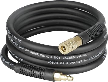 YOTOO Hybrid Lead-in Air Hose 3/8-Inch by 10-Feet 300 PSI Heavy Duty, Lightweight, Kink Resistant, All-Weather Flexibility with 1/4-Inch Brass Male Fittings, Bend Restrictors, Black