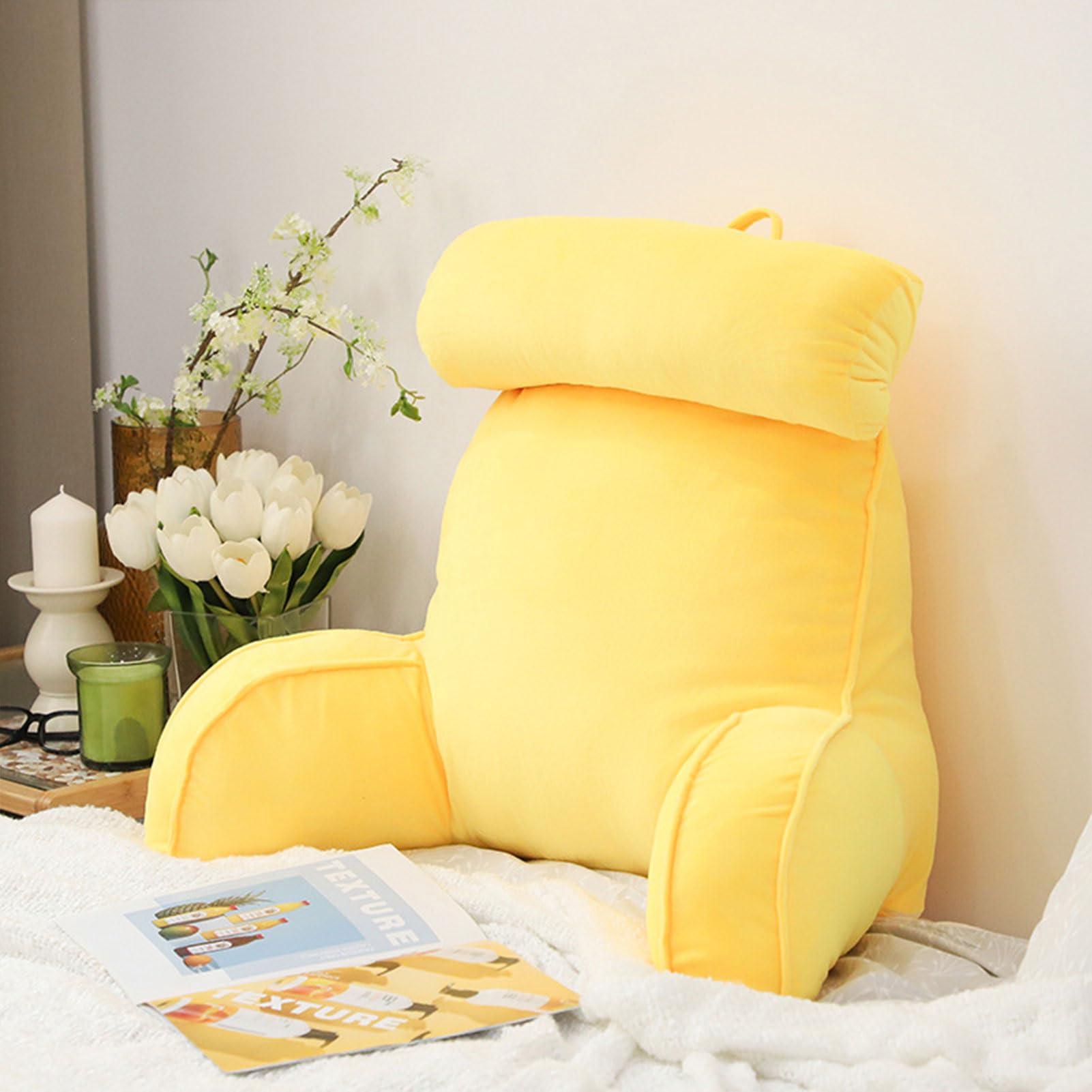 YKMYXZ support pillow， Design Ergonomic,Back Rest Lumbar SupportSeat CushionChair Cushion,For,Watching TV(Lemon Yellow)