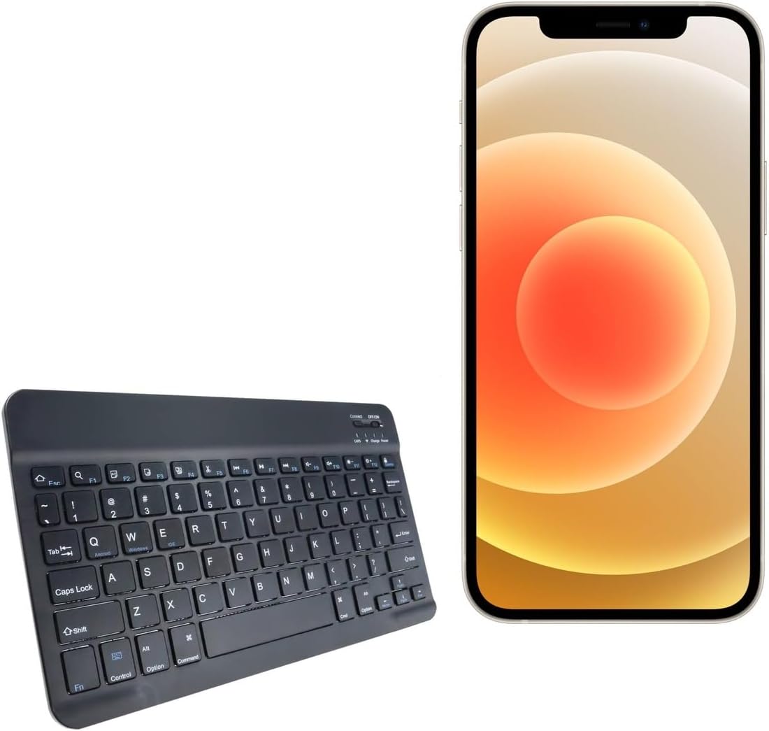 BoxWave Keyboard Compatible with Apple iPhone 12 mini - SlimKeys Bluetooth Keyboard, Portable Thin with Chiclet-Style Keys - Jet Black