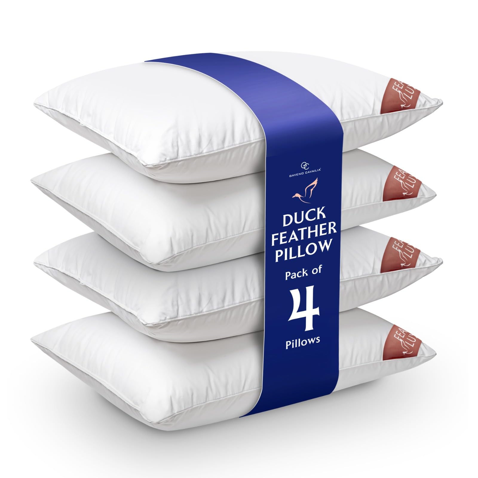 GC GAVENO CAVAILIA Duck Feather Pillows 4 Pack - Premium Hotel Quality Bed Pillow For Sleeping - Breathable & Soft Feather Pillows 2 Pair - Anti-Allergenic Side Sleeper - UK Size (48x74cm) - White