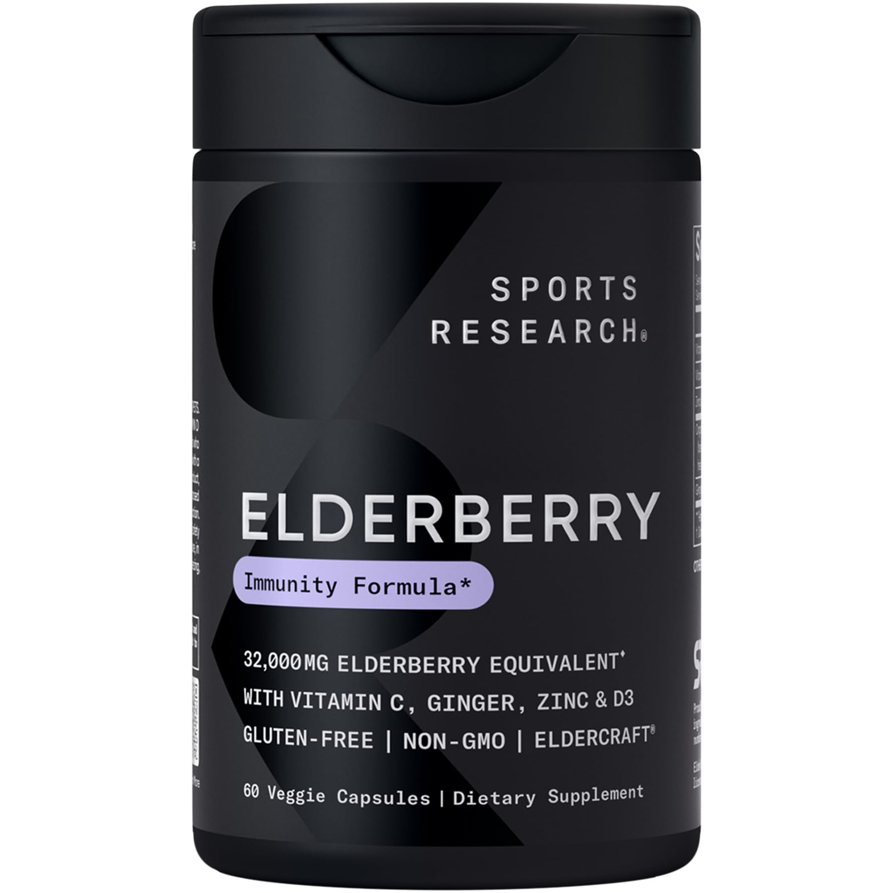 Sports Research Black Elderberry with Zinc, Vitamin C, & Vitamin D, Immune Support Supplement for Adults, 60 Capsules
