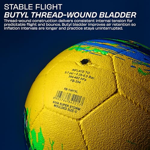 Image of Nivia Super Storm Football for Men, Training Ball, Durable Rubber Cover Molded, Butyl Threadwounded Bladder, to Play On Hard Ground and Artificial Turf (Yellow, 5)