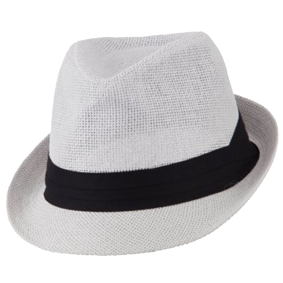 Hatter Mens 3 Layer Pleated Band Solid Color Straw Fedora White