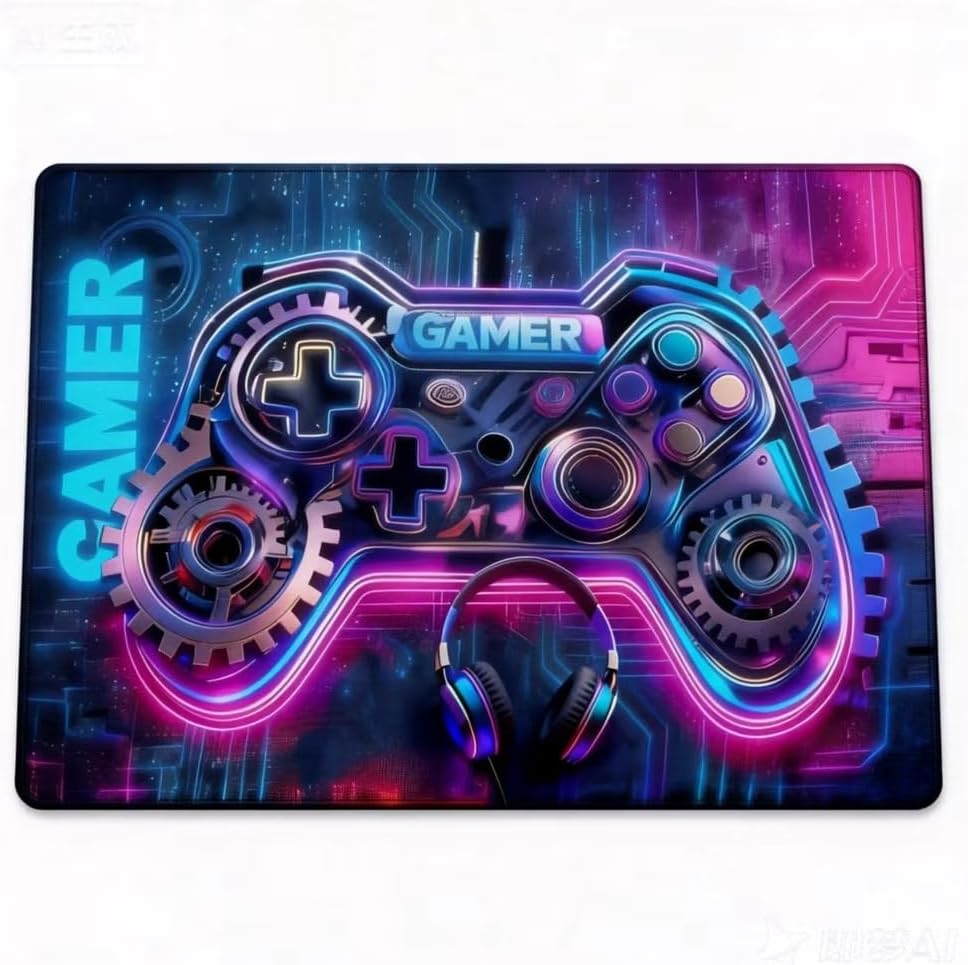 Dowtowter Gaming Rug for Boys Room, Neon Game Controller Area Rug, Non-Slip Gamer Decor Rug,Carpet for Gaming Room Kids Room Bedroom Living (Pink, 39‘’×59‘’)