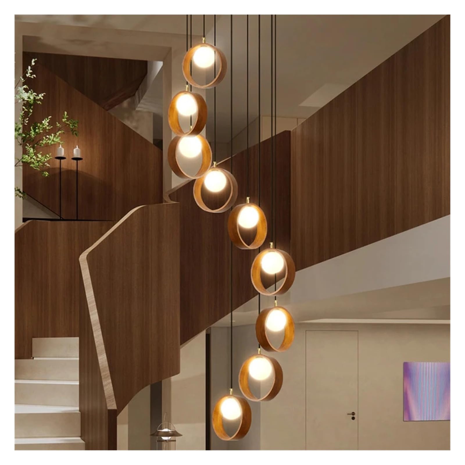Nowoczesny żyrandol schodowy, światła wiszące, oświetlenie wewnętrzne, lampa sufitowa, żyrandol LED do salonu (brązowy, 24 głowy, pilot zdalnego sterowania)