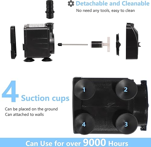 Miniatura 5 de alizzy Bomba de agua sumergible pequeña de 400 GPH (1500 LH, 25 W), bomba de fuente de agua ultra silenciosa con elevación de 6.5 pies de alto y