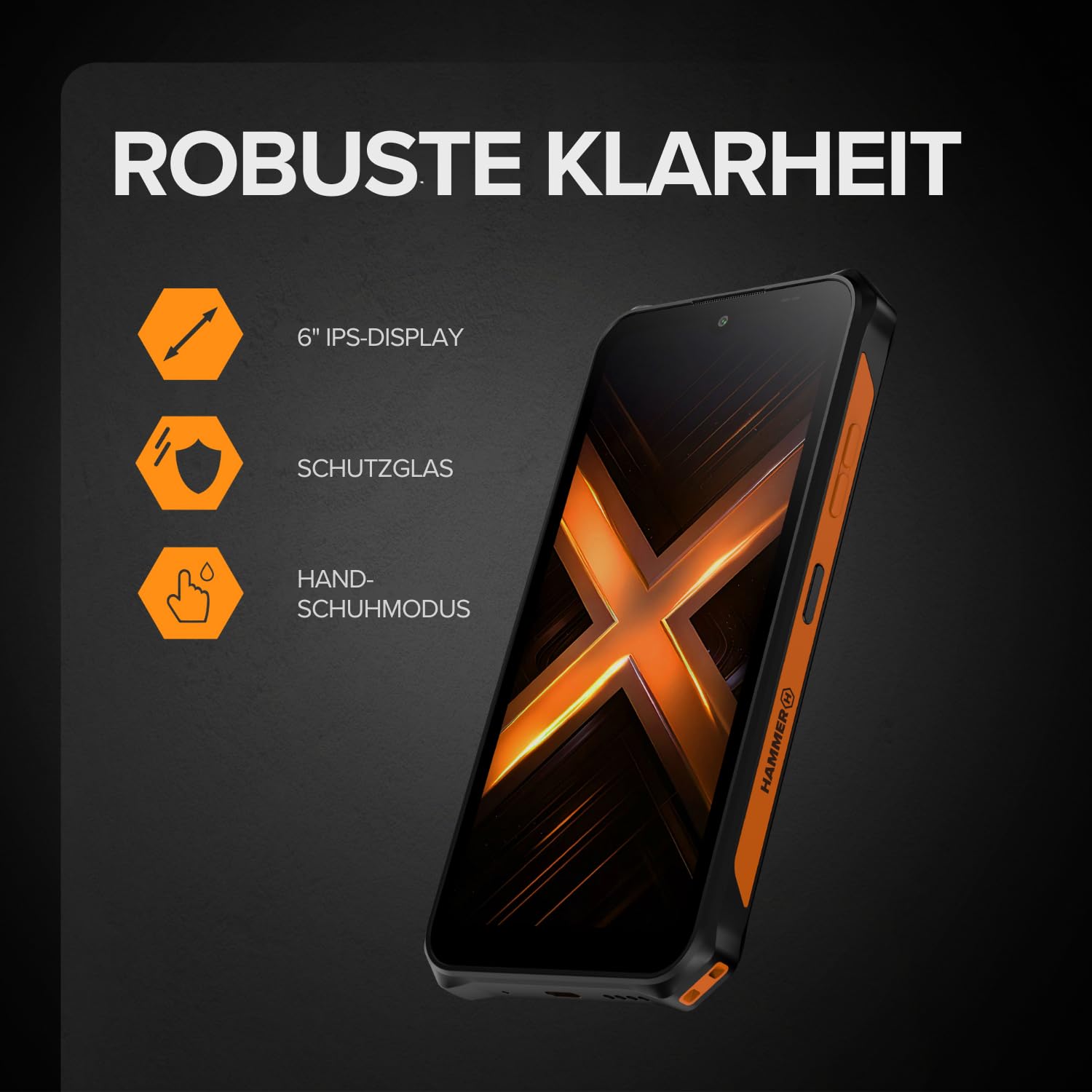 Hammer Energy X2 5G 8+8GB/256GB Outdoor Handy, Baustellenhandy und Rugged Handy, 6.1" Display, IP69 wasserdicht, 5000mAh Akku, Dual SIM, eSIM, 2 Jahre Garantie – Schwarz