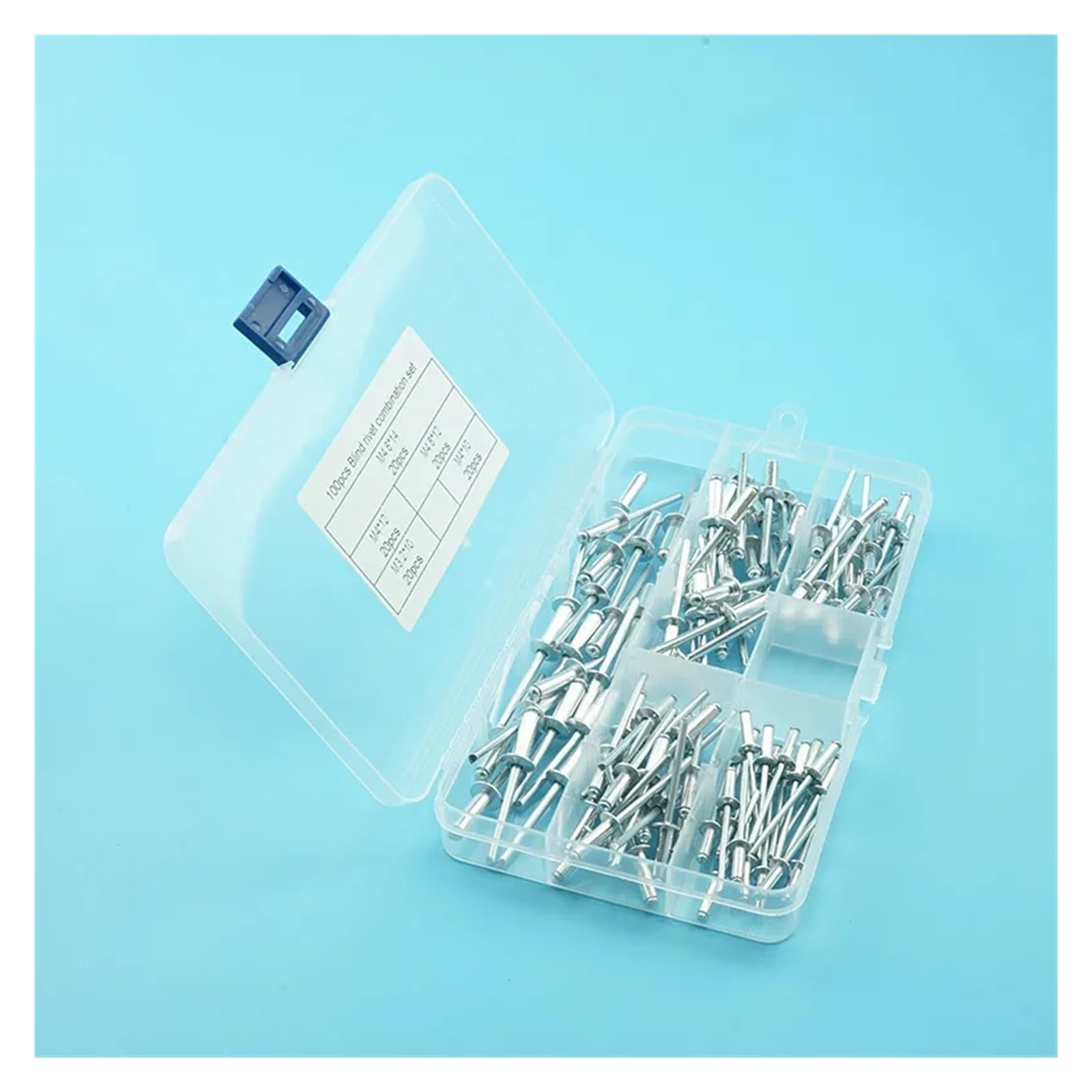 Remache ciego de aluminio M3.2M4M4.8, decoración, juego de clavos con remaches for muebles, Kit surtido de cabeza redonda, remache ciego hueco Pop, 100 Uds.