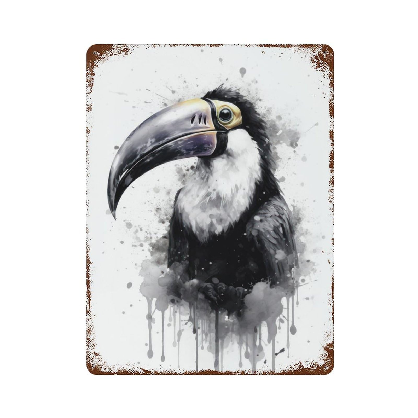 Toucan Beauty Black Ink 15.7"x11.8" Vintage Metal Tin Sign, Novelty Wall Decor for Basement, Hobby Room And Garage Decor