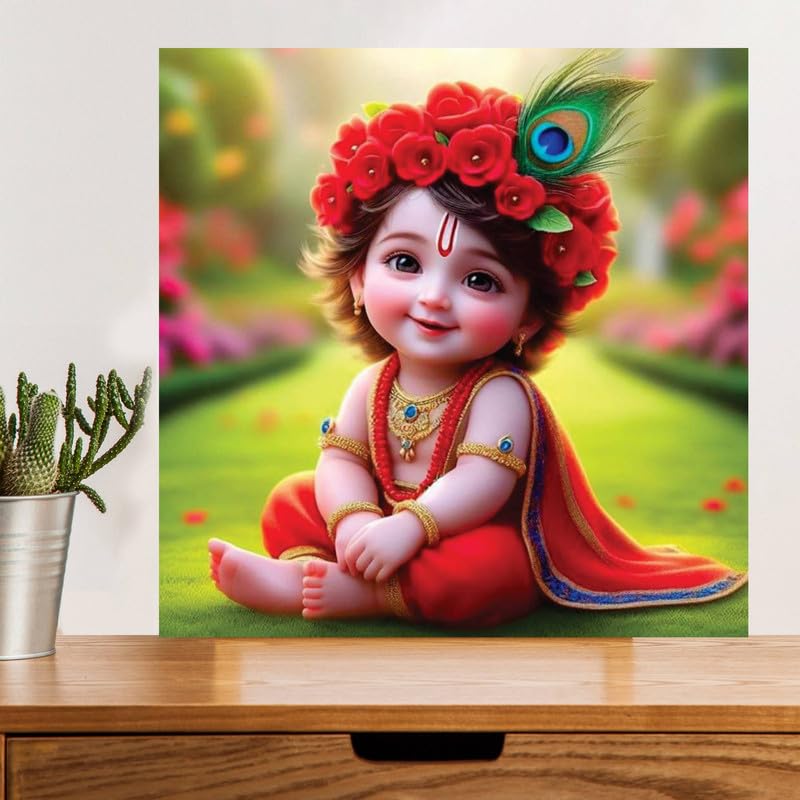 Image of British Terminal Cute little Bal Gopal Baby God Krishna| Kanha Ji | Laddu Lord Makhan Chor Painting Religious Poster for Pregnant Women for wall (matt thin vinyl,sticker,multicolor,unframed)| bj219