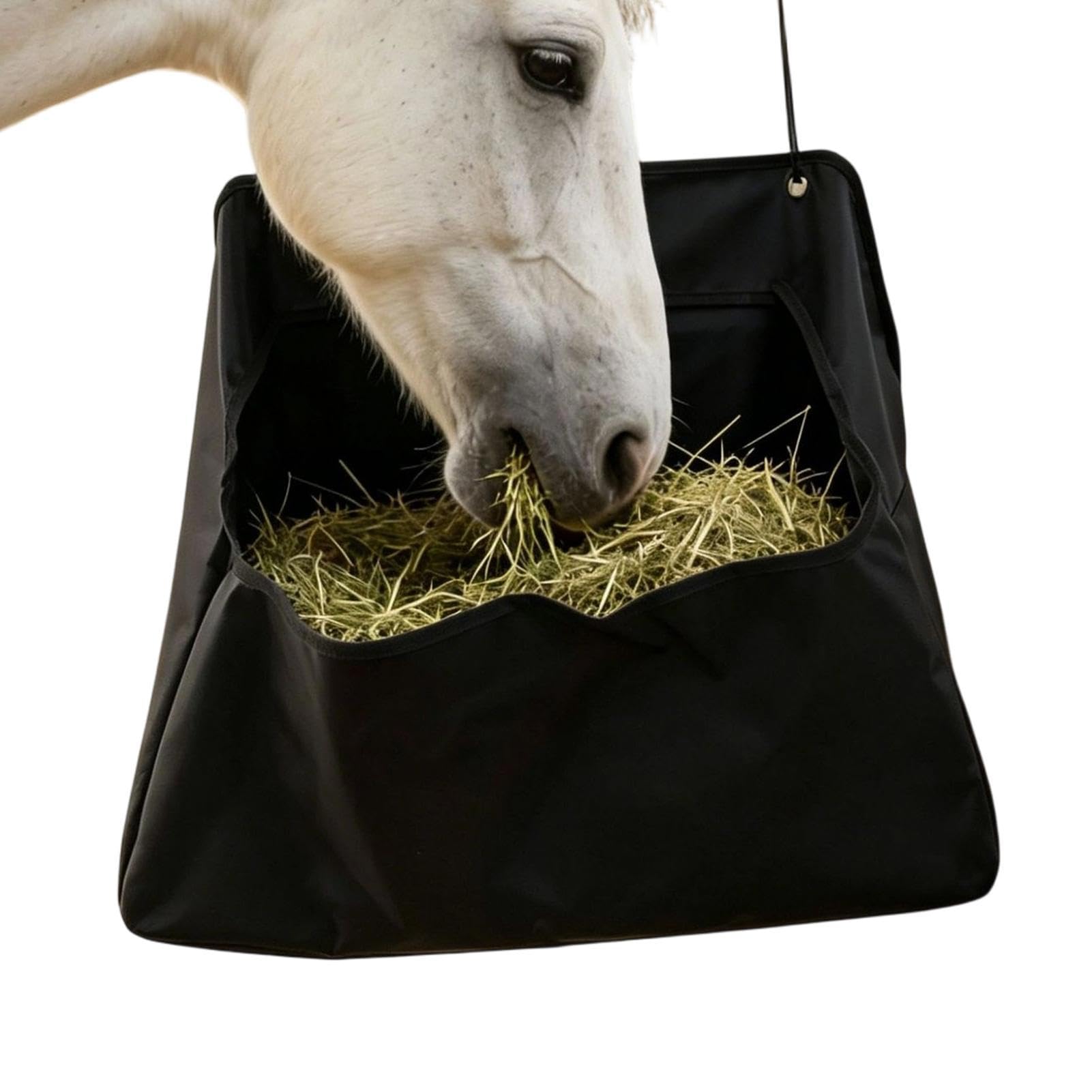 Comedero de heno portatil para caballos en cercas y zonas exteriores