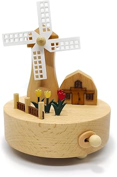 Wooden Windmill Music Box Farm Rotating Windmill Music Boxes Home & Garden Music Boxes