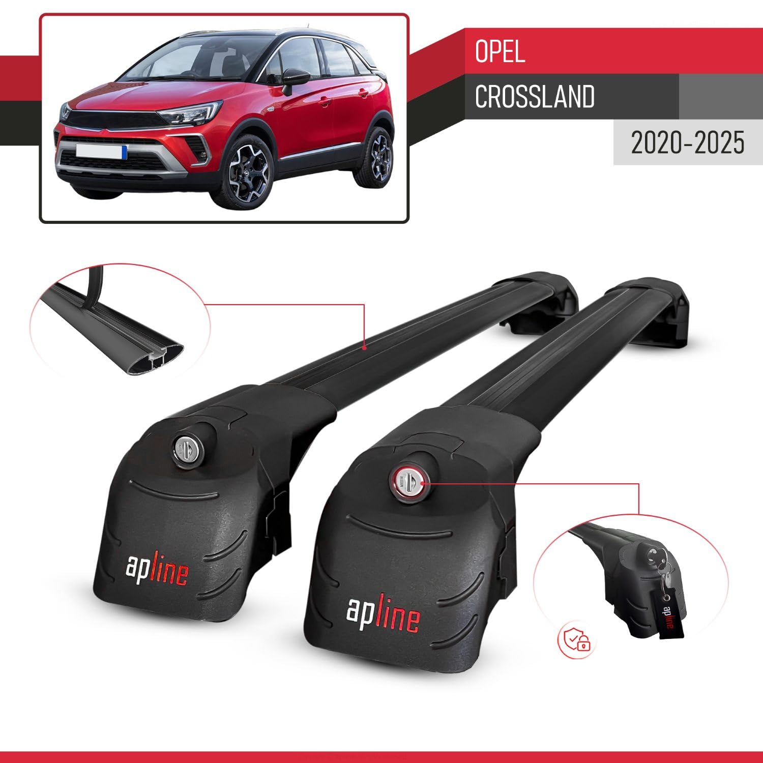 Compatible avec Opel Crossland 2020-2024 ACE-2 Barres de Toit Railing Porte-Bagages de Voiture Noir Aluminium 2 Barres