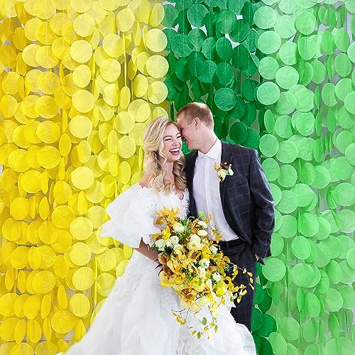 Image of 205Ft Yellow Green Party Decorations Ombre Green Yellow Circle Dot Backdrop Garland Tissue Paper Polka Dots Hanging Streamer for Spring Summer Birthday Engagement Wedding Bridal Shower Party Supplies